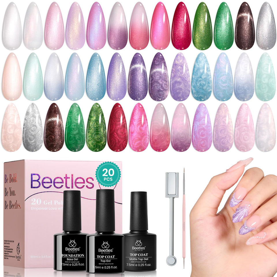 Beetles Ocean Treasures palette with 20 colors for versatile nail looks.