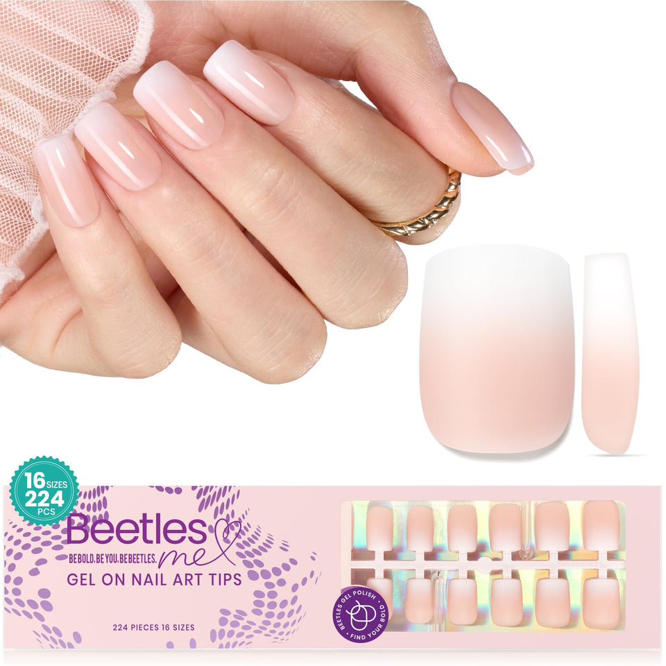 Beetles Ombre short square press-on nails kit, 224 pieces for home manicure.