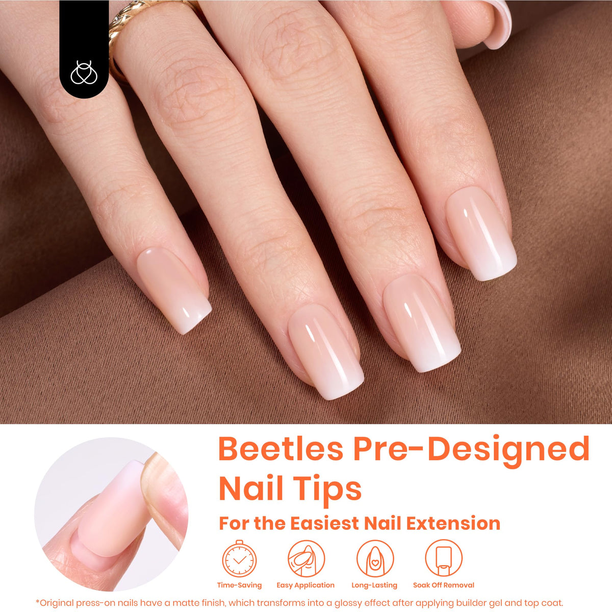 Peach ombre nails set from Beetles for quick at-home manicures.