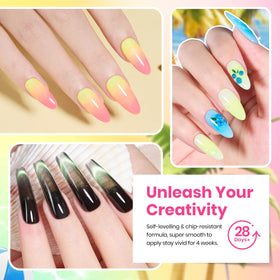 Pearl and glitter gel polishes add subtle shimmer