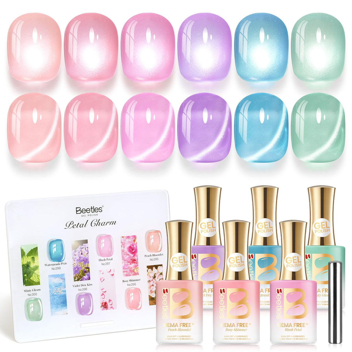 Beetles Petal Charm Cat Eye Set with display card for easy shade selection