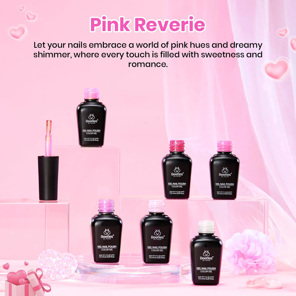 Beetles Pink Gel Nail Polish swatches showing color range for spring looks.