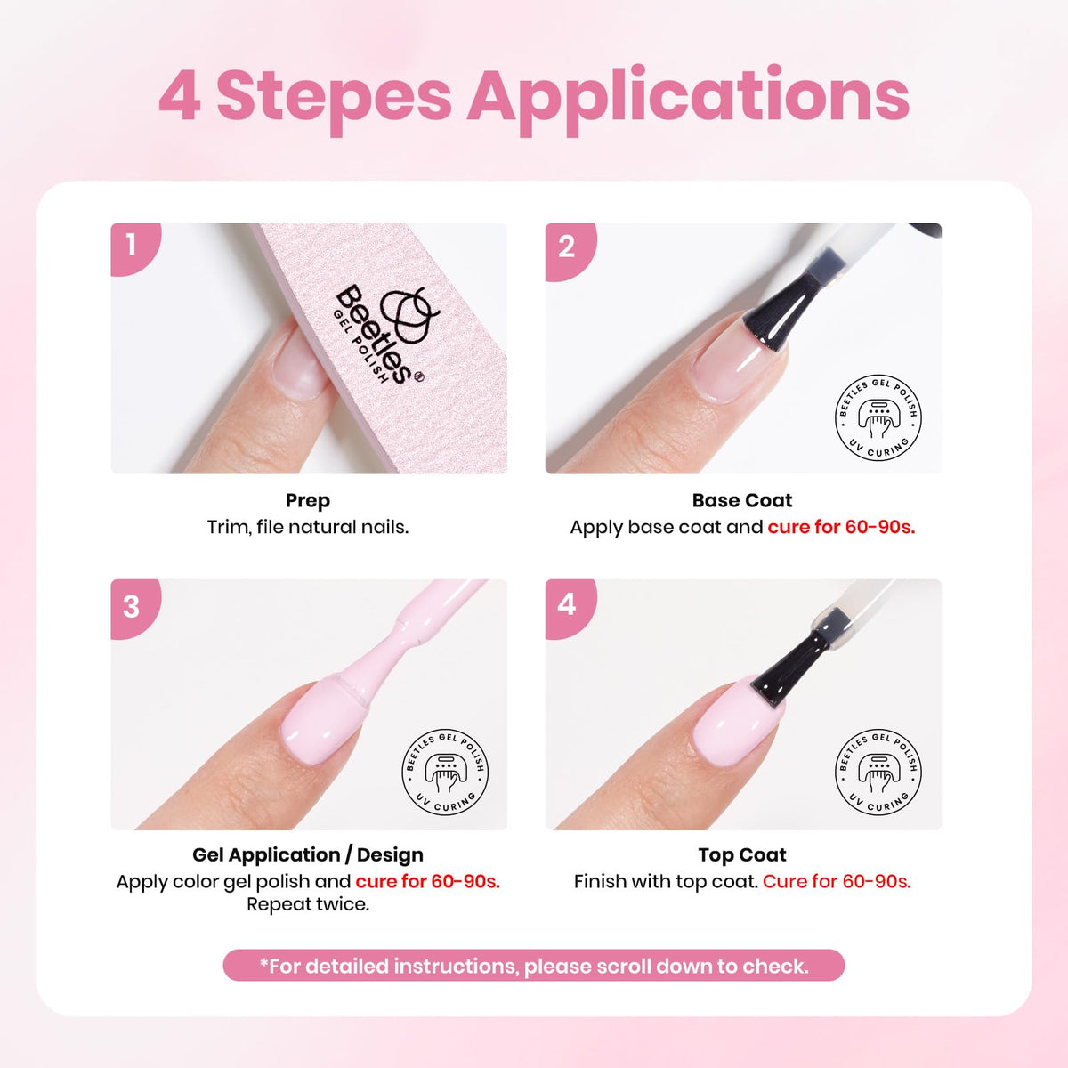 Beetles pink gel polish close up for elegant nails