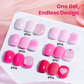 Beetles Pink Gel Polish bottle closeup shows built-in swatch cap for quick matching
