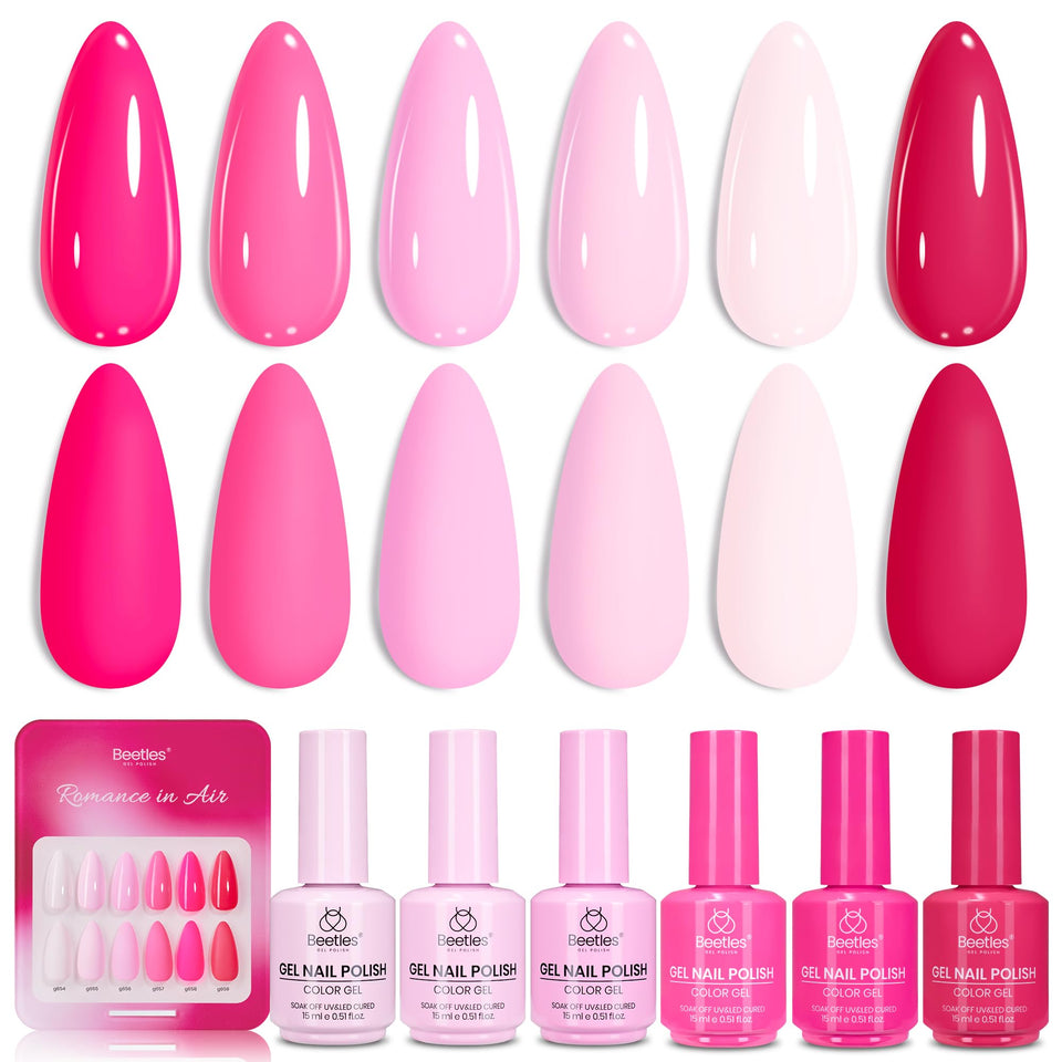 Beetles Pink Gel Polish Romance in Air swatches provide at-a-glance color selection for beginners