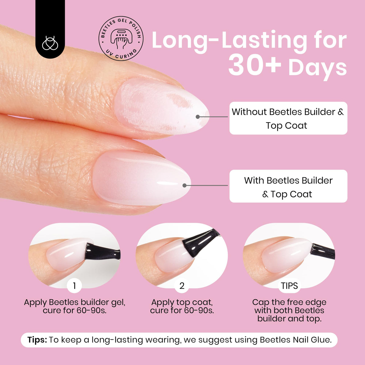 Beetles pre-applied primer and soft gel tips for fast, durable extensions
