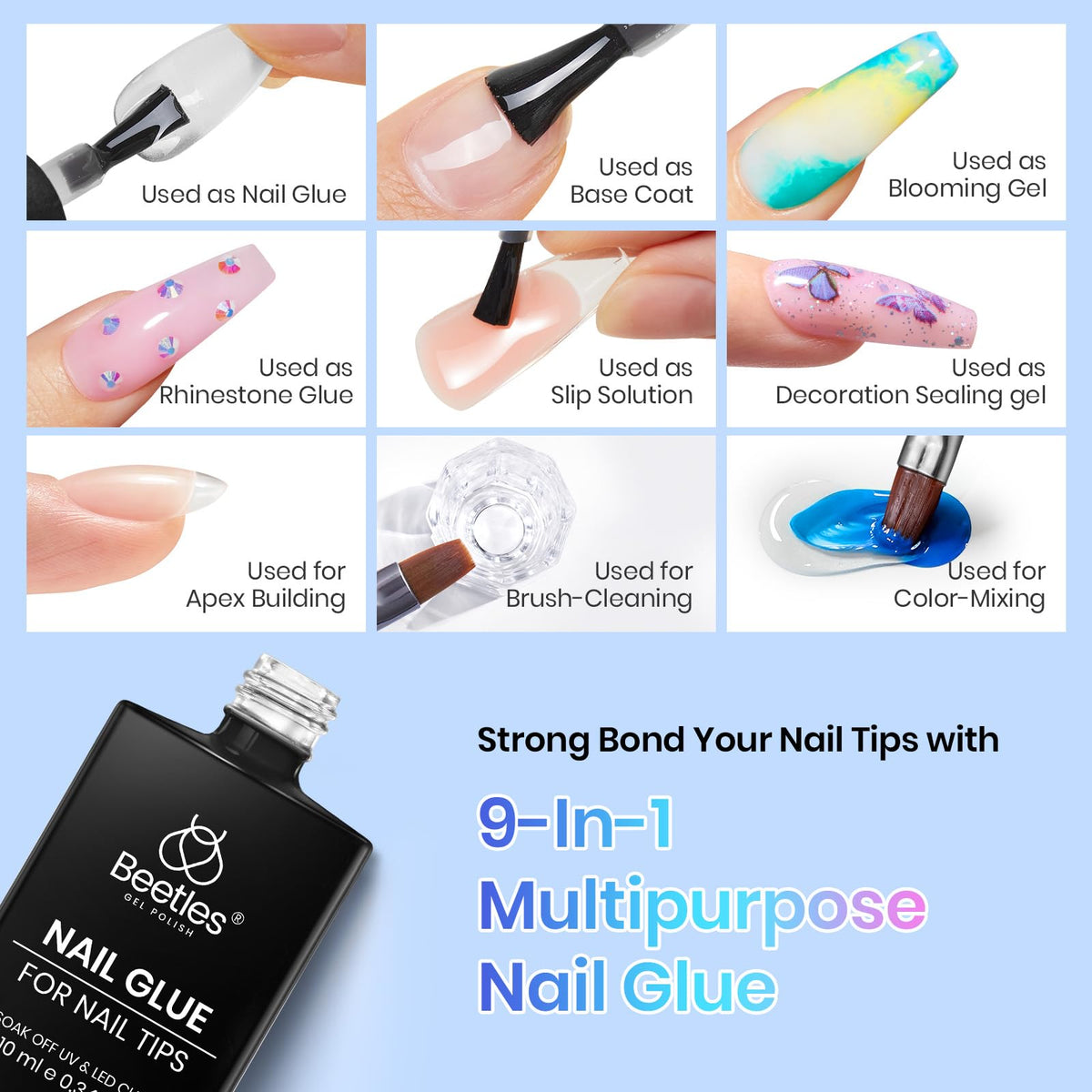 Beetles press-on nails extension application showing secure tip bonding