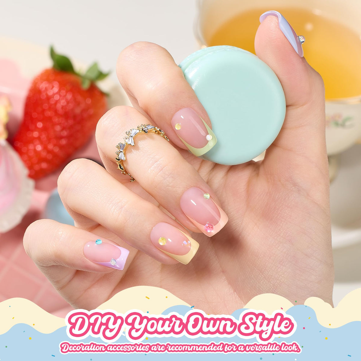 Beetles press-on nails short square green French tip for fresh spring look