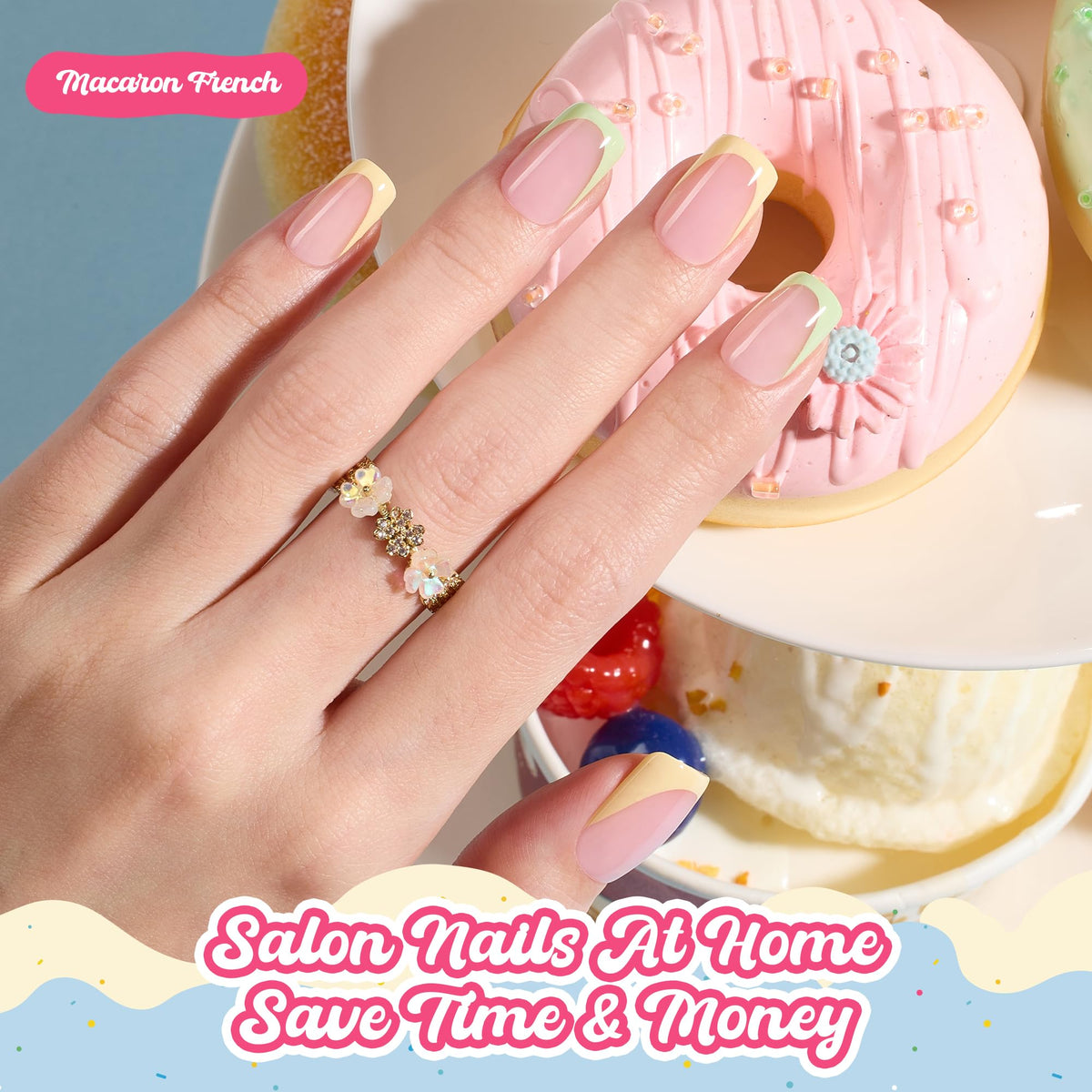 Beetles press-on nails short square pink French tip for quick salon-like nails
