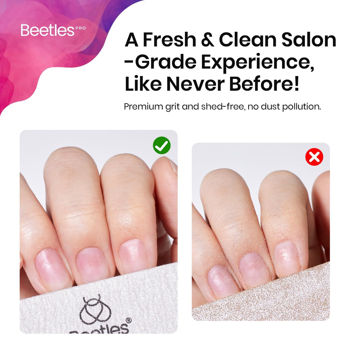 Beetles Pro nail file demonstrates precision edge for clean lines.