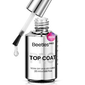Beetles Pro Gel Top Coat 20ml bottle cap closeup showing high gloss finish for salon nails