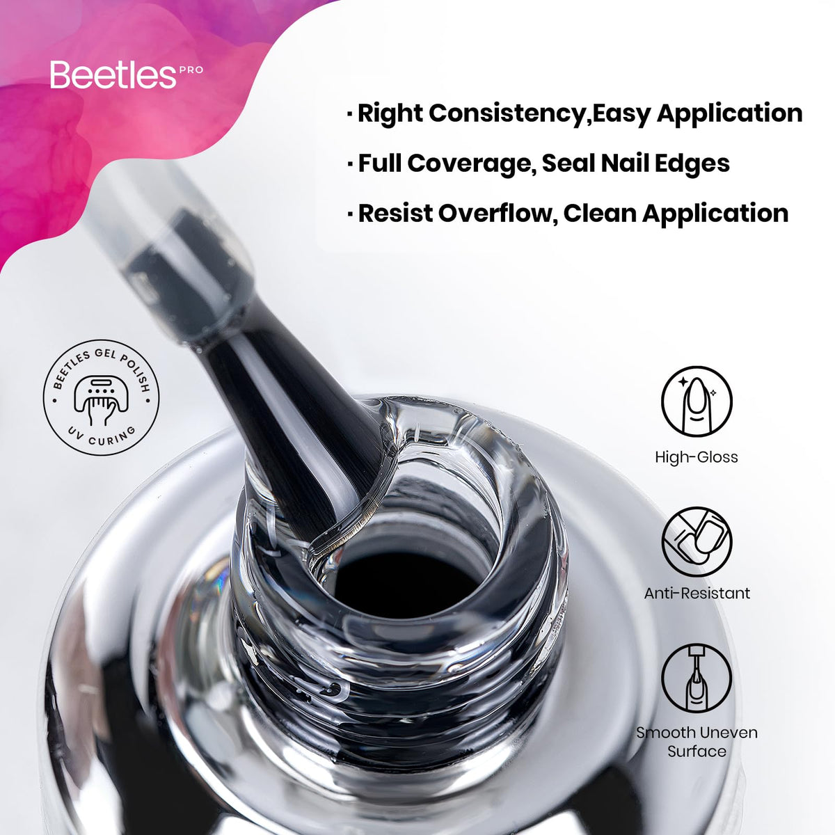 Beetles Pro Gel Top Coat precision texture prevents overflow and seals edges