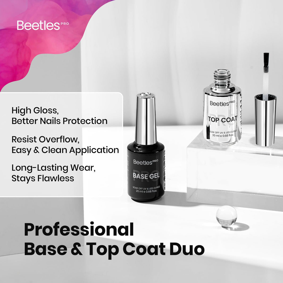 Beetles Pro Gel Top Coat Bottle delivers high-gloss finish for durable manicures