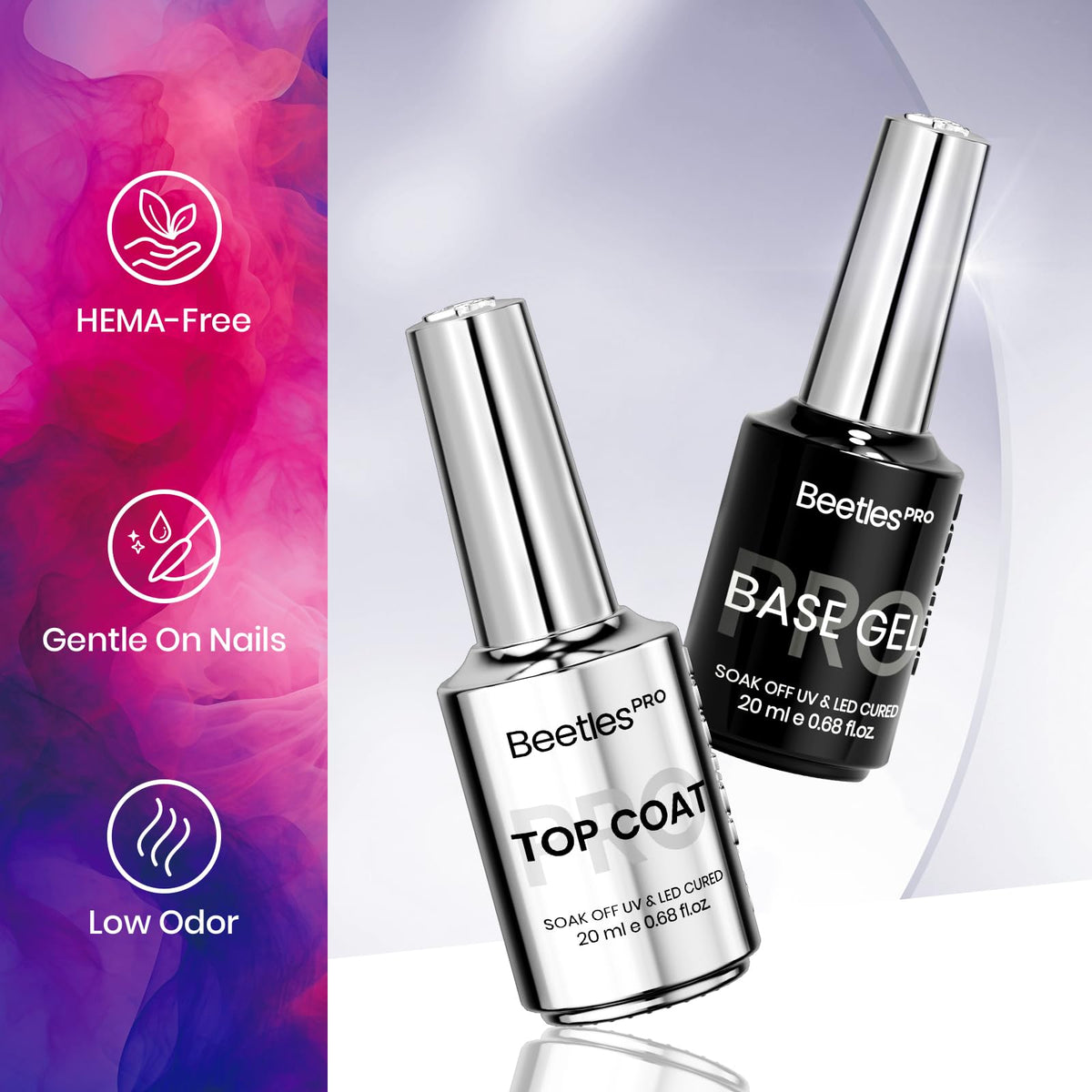 Beetles Pro Gel Topcoat on nails provides vibrant glass-like gloss