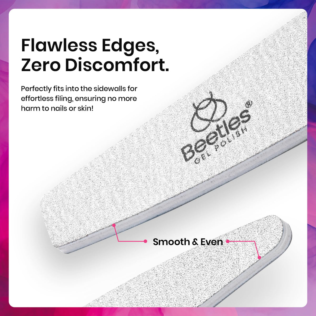 Beetles Pro 2-in-1 nail file and buffer ideal for gel, acrylic, and natural nails.