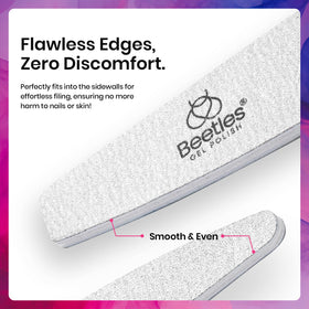 Beetles Pro 2-in-1 nail file and buffer ideal for gel, acrylic, and natural nails.