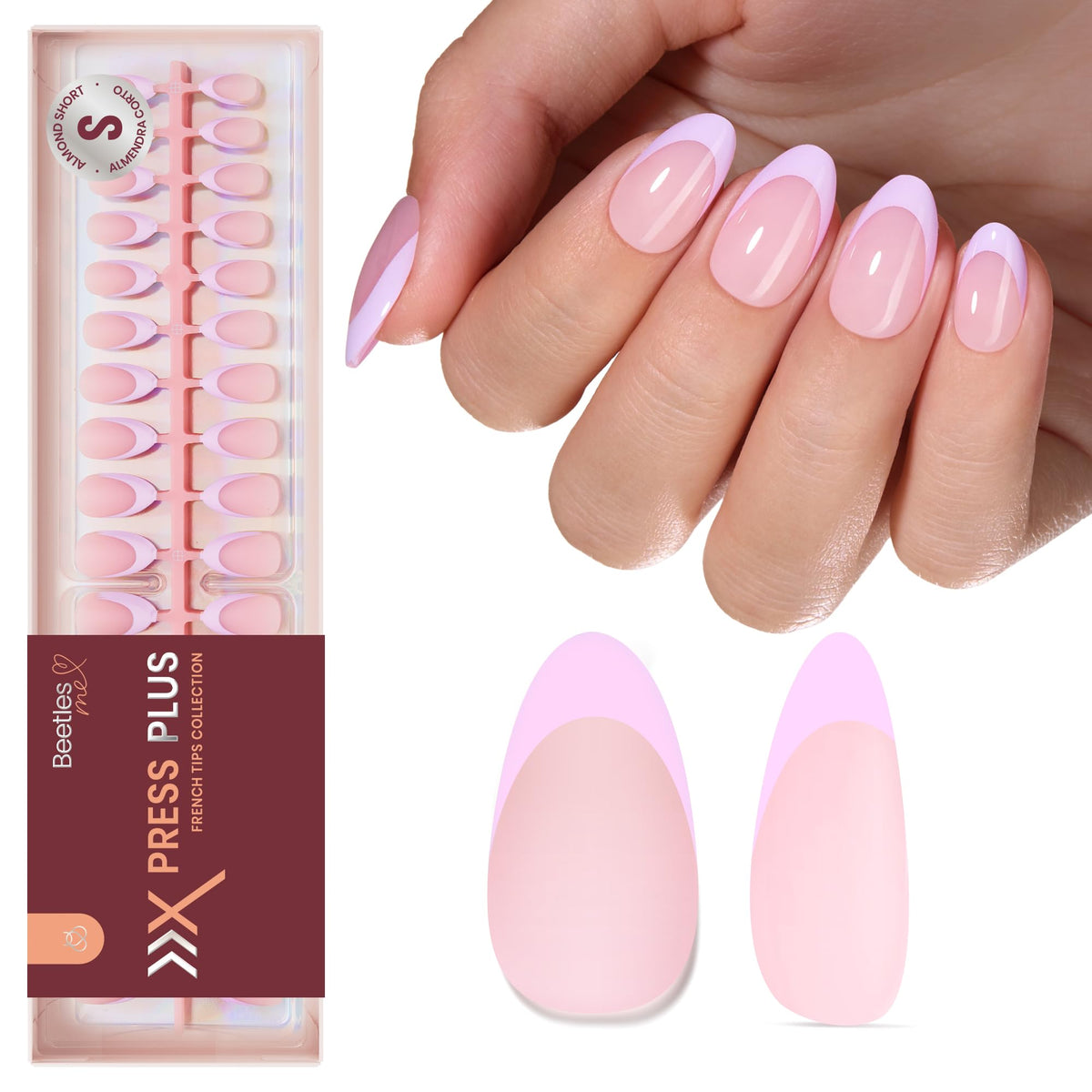 Beetles Purple French Tips nails highlight 0-15 sizing for a quick, precise fit.