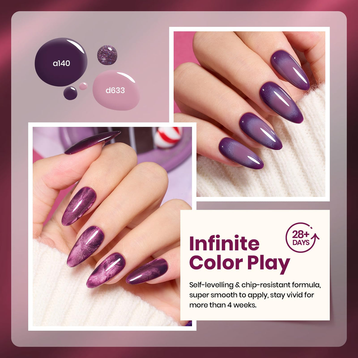 Beetles Purple Gel Nail Polish Set bottles close-up showing color variety.