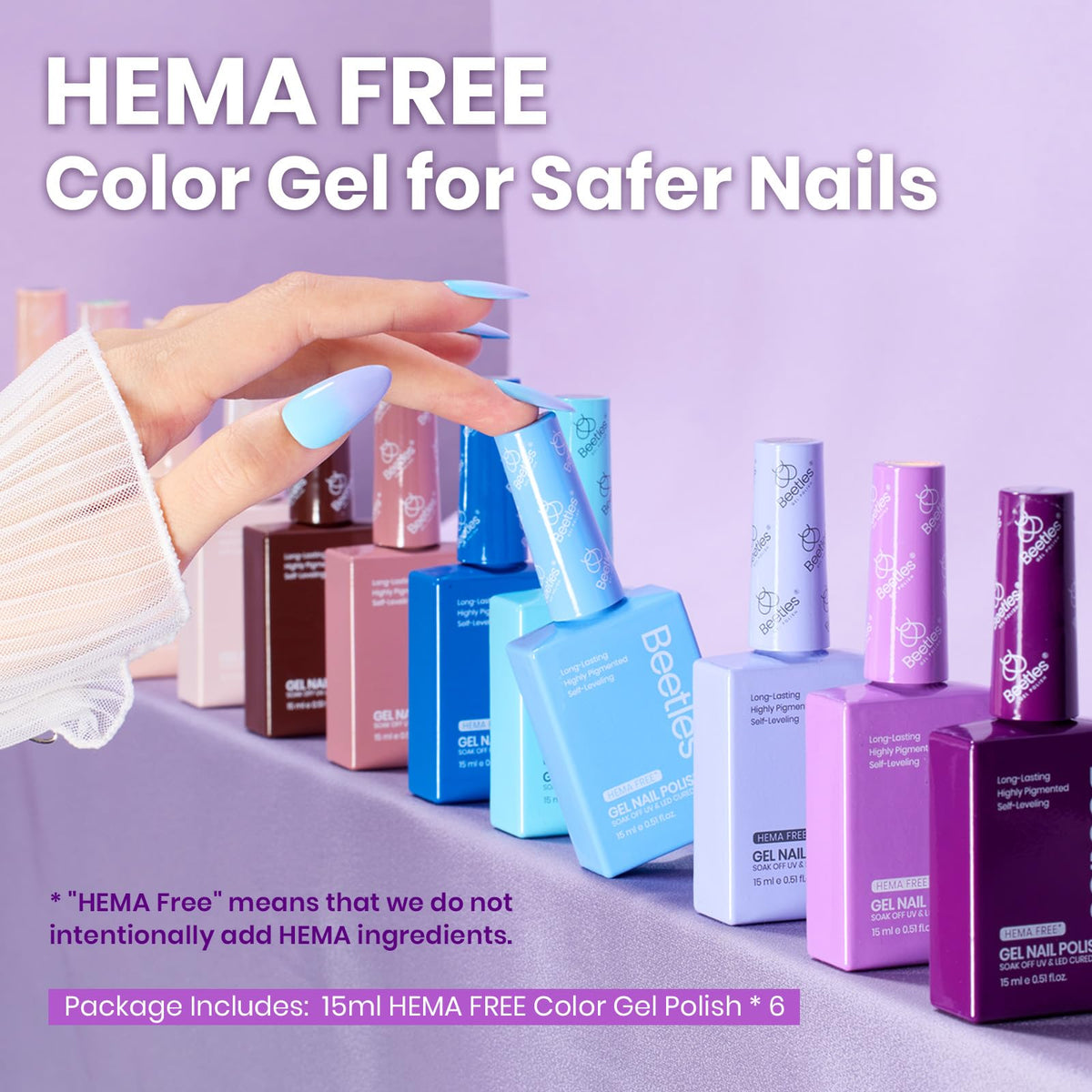 Beetles Purple gel polish bottle offers a bold hue for statement nails.