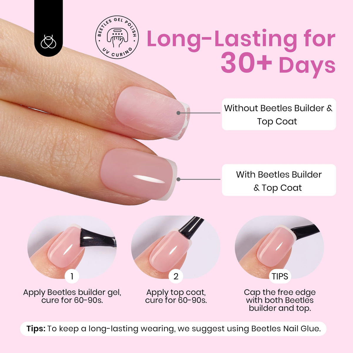 Beetles quick-apply tips enable four-step French manicure at home.