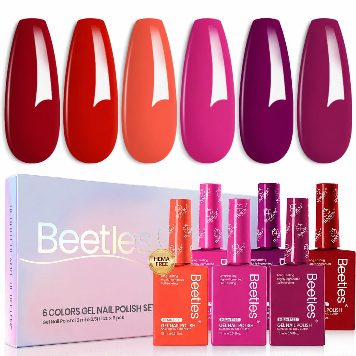 Beetles Red Gel Polish Set burgundy bottle close-up for a long-lasting manicure.