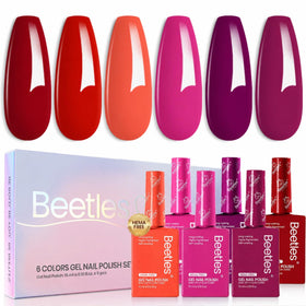 Beetles Red Gel Polish Set burgundy bottle close-up for a long-lasting manicure.