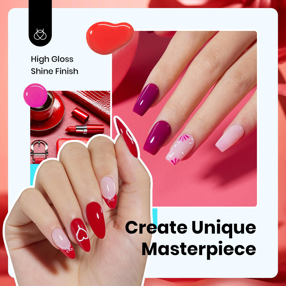 Beetles Red Gel Polish Set brush application on nail tip for smooth finish.
