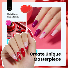 Beetles Red Gel Polish Set brush application on nail tip for smooth finish.