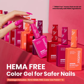 Beetles Red Gel Polish Set color swatches show pink and purple tones for daily wear.