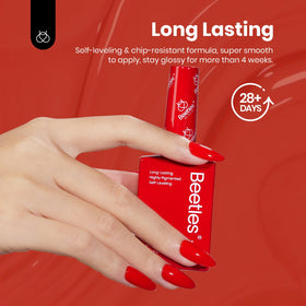 Beetles Red Gel Polish Set packaging shot highlights low-odor HEMA-free formula.
