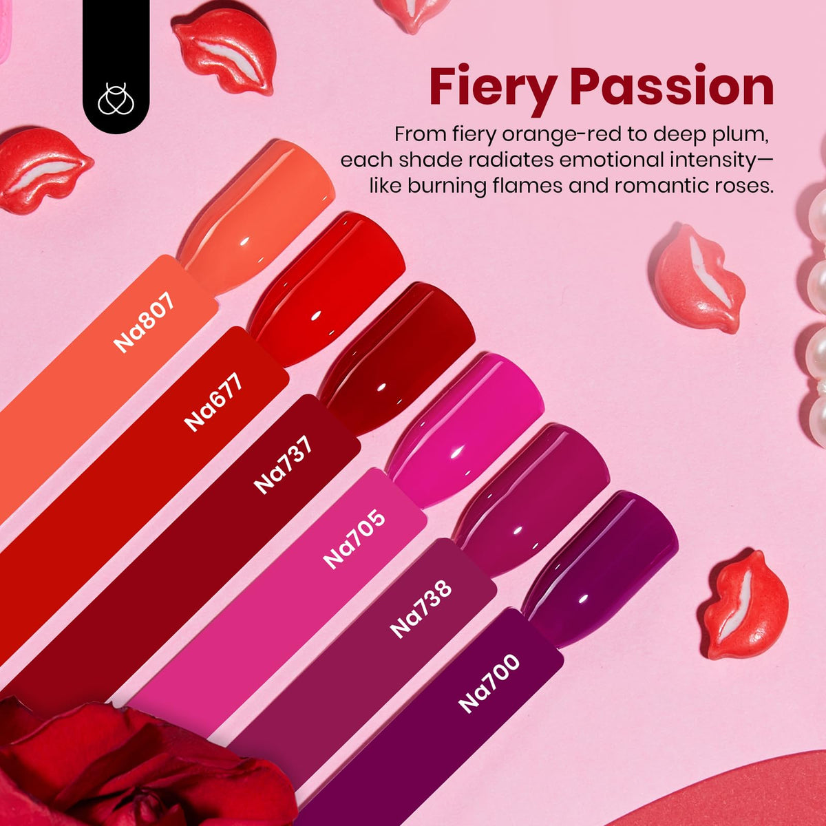 Beetles Red Gel Polish Set six bottles on display with vibrant summer hues.