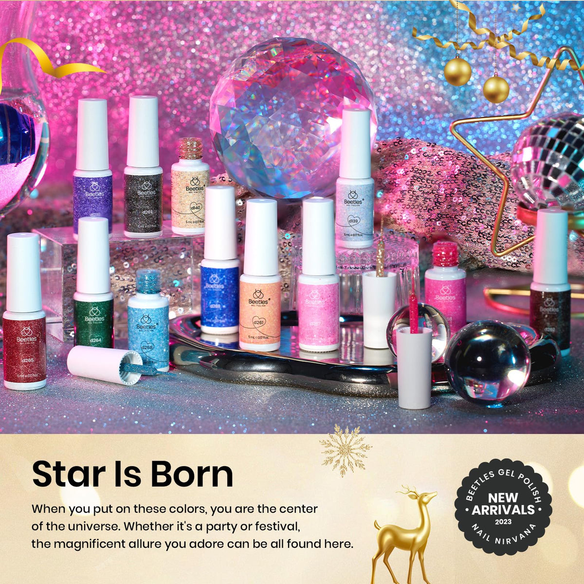 Beetles reflective glitter gel shines under lights for party-ready nails.