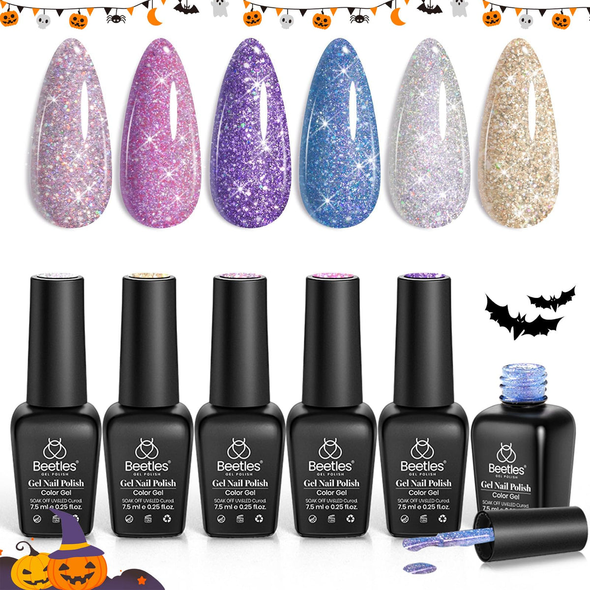 Beetles Reflective Glitter Gel Nail Polish application close-up shows pigment