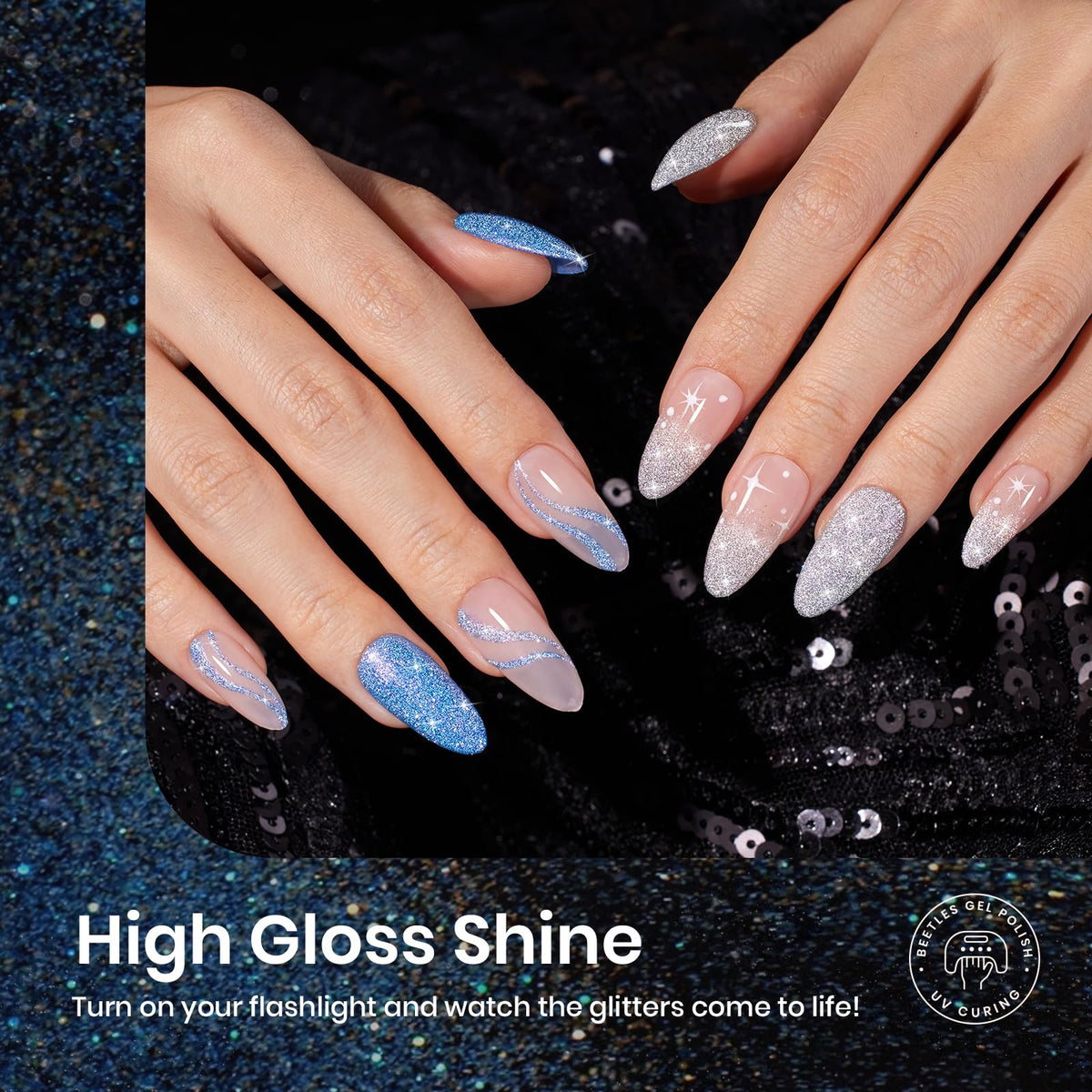 Beetles Reflective Glitter Gel Nail Polish with holographic sparkle effect