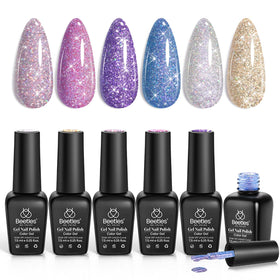 Beetles Reflective Glitter Gel Nail Polish Kit packaging with six colors for at-home manicures