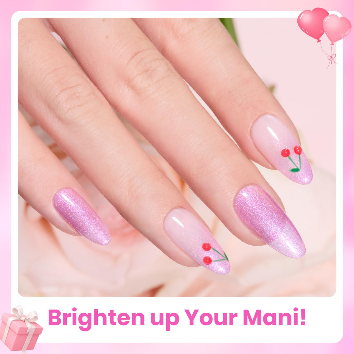 Beetles Reverie collection bottle close-up shows soft and hot pink tones.