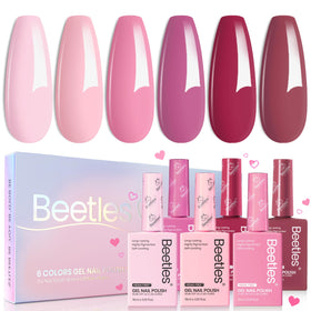 Beetles Romantic Blush six-color bottles displayed together for versatile nail looks