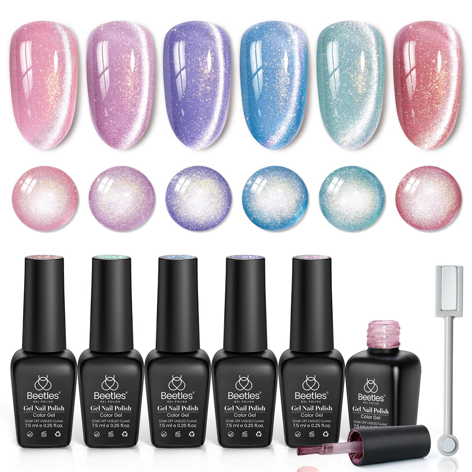 Beetles Romantic Galaxy Cat Eye Set cover image showing magnetic effect for chic nails.