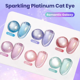 Beetles Romantic Galaxy swatches display shimmering cat eye shades for versatile nail looks.