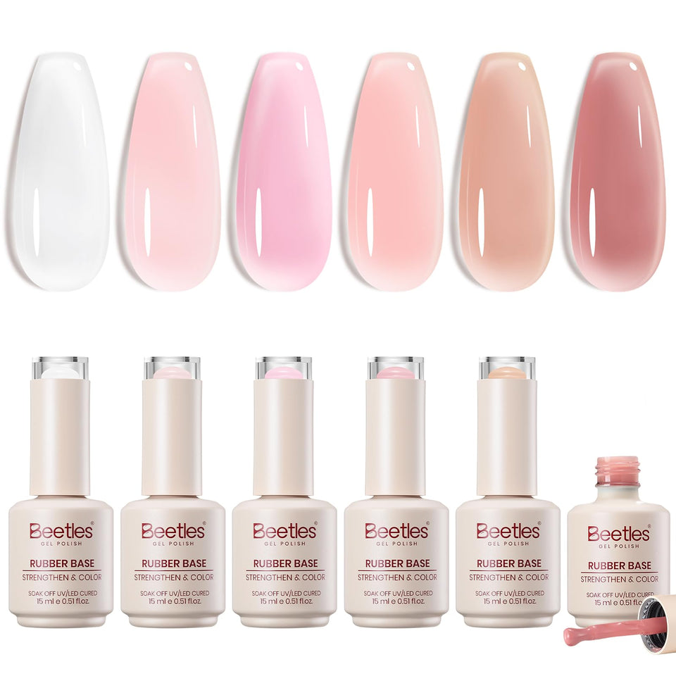 Beetles Rubber Base Gel Set close-up of nude shades for natural nails