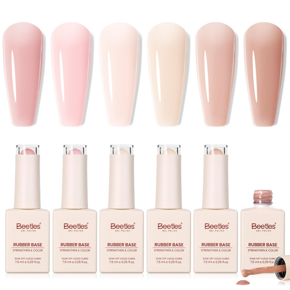 Beetles Rubber Base Gel Set nude shades on swatches for natural, durable everyday nails