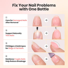 Beetles Rubber Base Gel Set strengthens thin nails, reducing breakage with flexible support