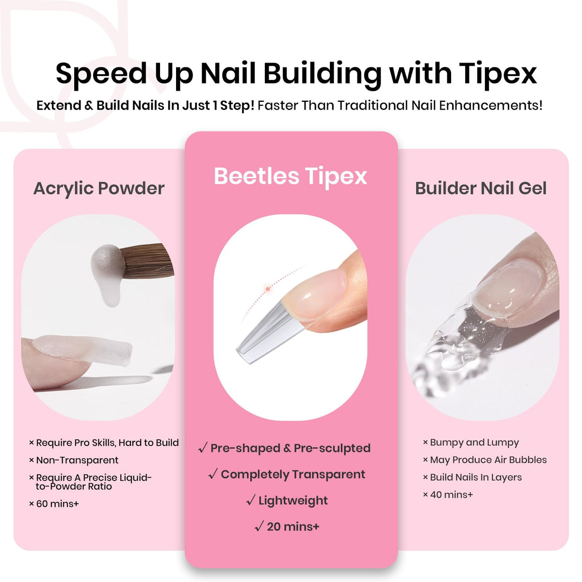 Beetles solid nail glue provides a clean, mess-free application.