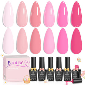 Beetles Pink Melody gel polish set with six colors for spring nails.