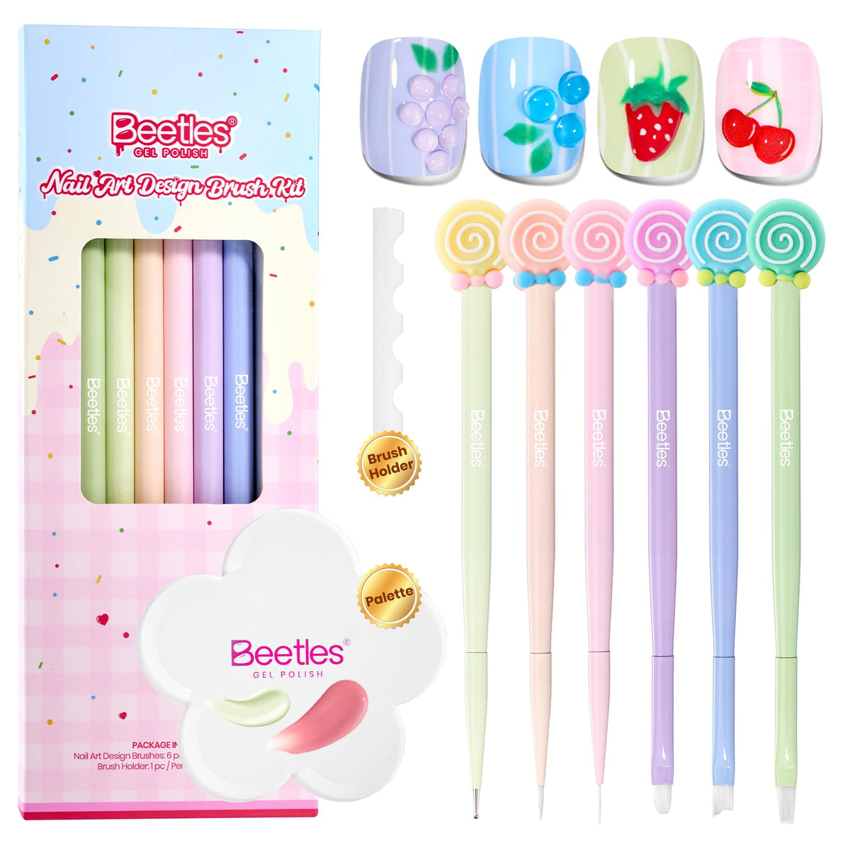Beetles Gel Polish Spring 6pc brushes for precise nail art designs and color blending.