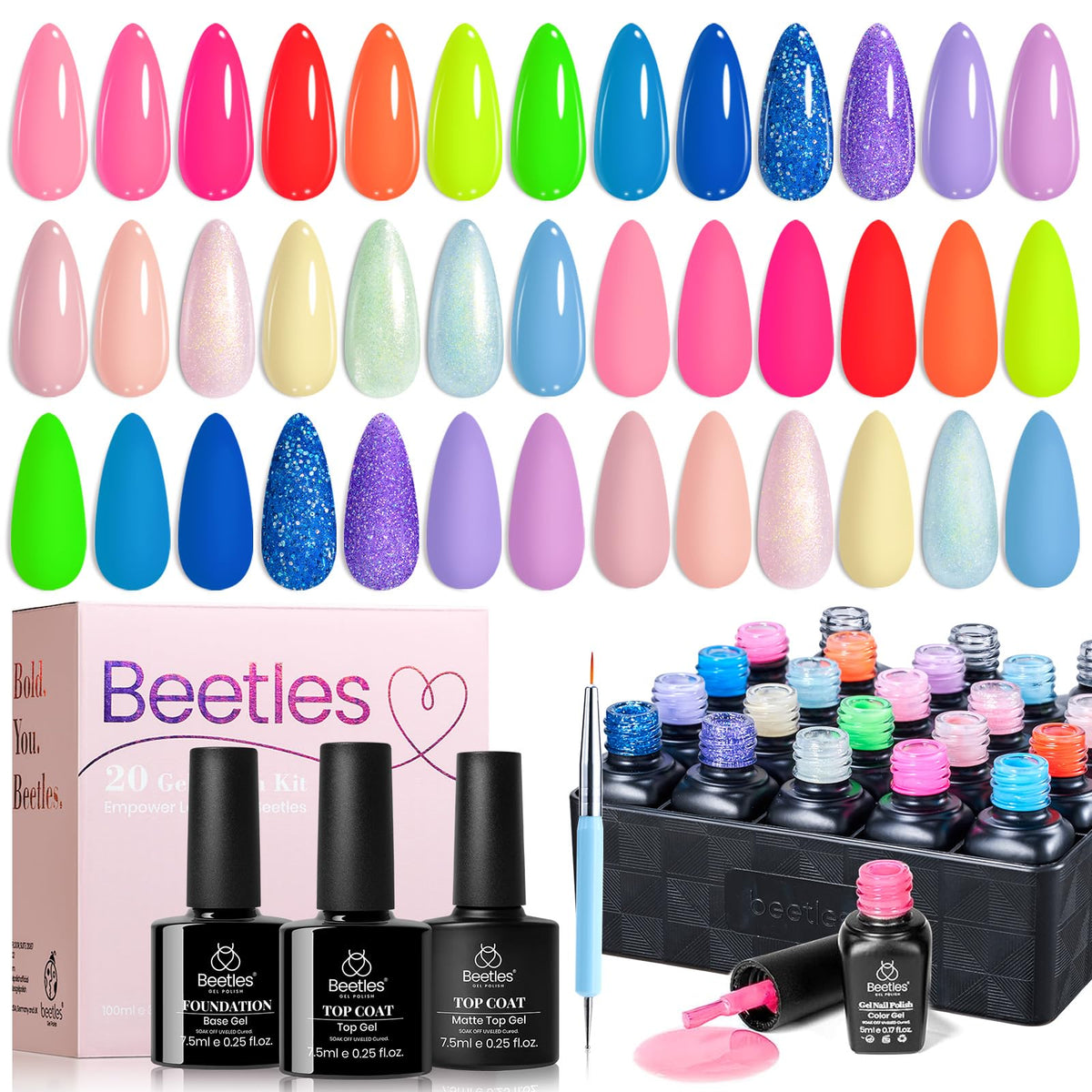 Beetles Summer Gel Nail Polish Set neon-shades for vibrant, long-lasting manicures.
