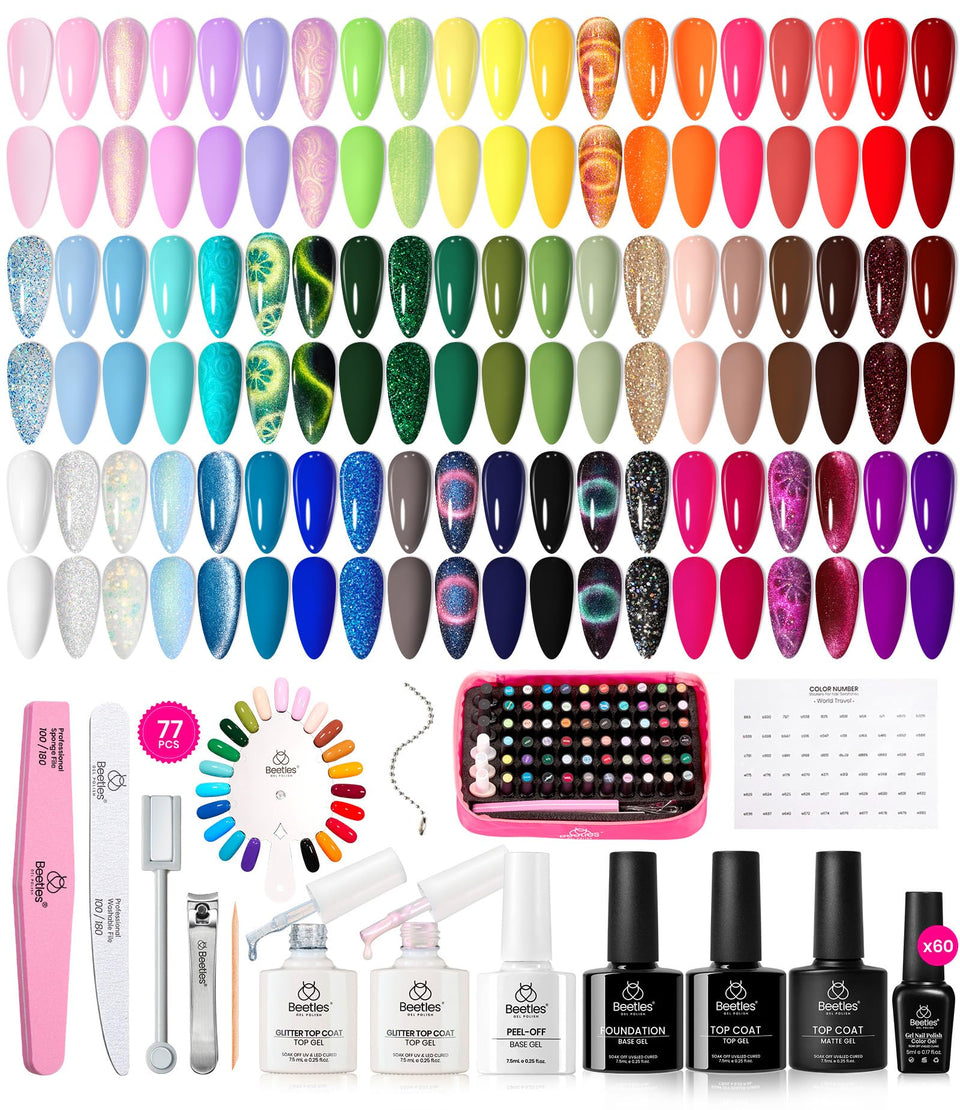 Beetles Summer Gel Nail Polish Set with 60 colors and organized storage bag for home manicures