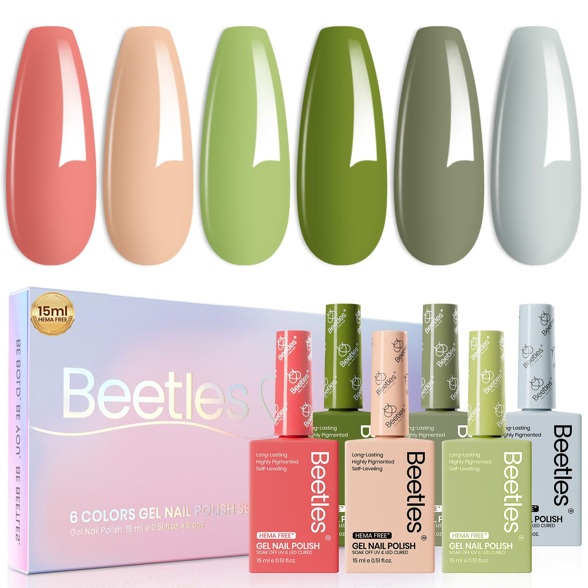 Beetles Summer Gel Polish Set with six colors for versatile home manicures