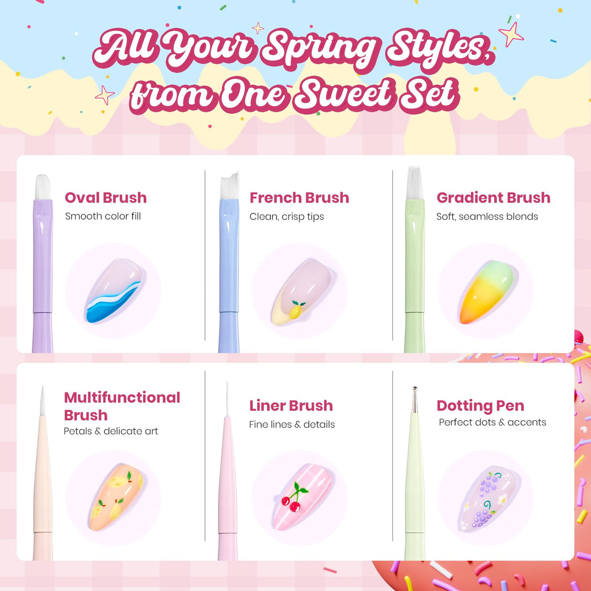 Beetles Sweet Swirl handle brushes add playful style for precise color control.