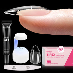 Beetles Tipex almond short nail tips kit with instant apex for secure extensions.